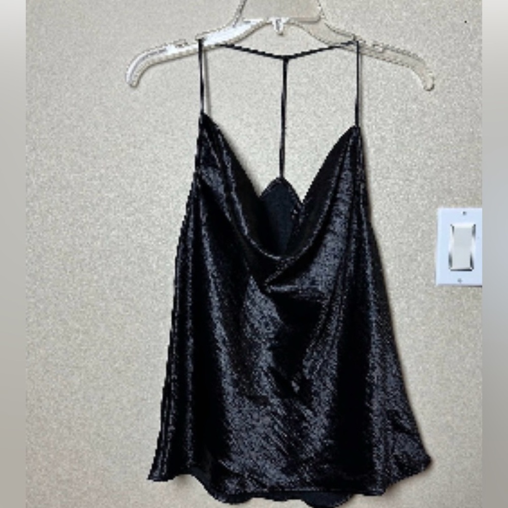 NWT Express Satin Cowl Neck Racer Back Black Cami